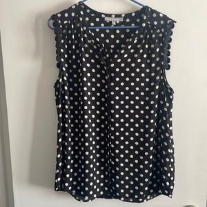 Polka dot sleeveless button front blouse with cute sleeve detail